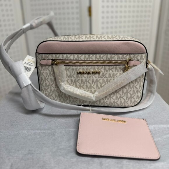 Michael Kors Jet Set Large Logo Crossbody Pink Gold PAIRED Pink Coin Pouch NWT - Picture 4 of 12